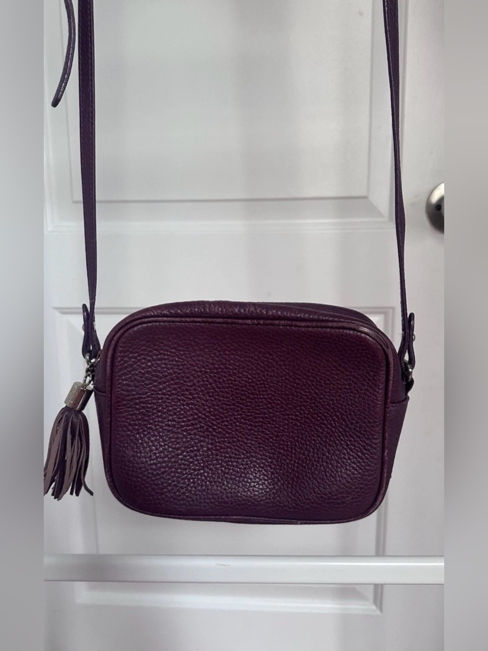 Gigi New York Madison Crossbody Wine Pebble Grain Leather Bag Purse